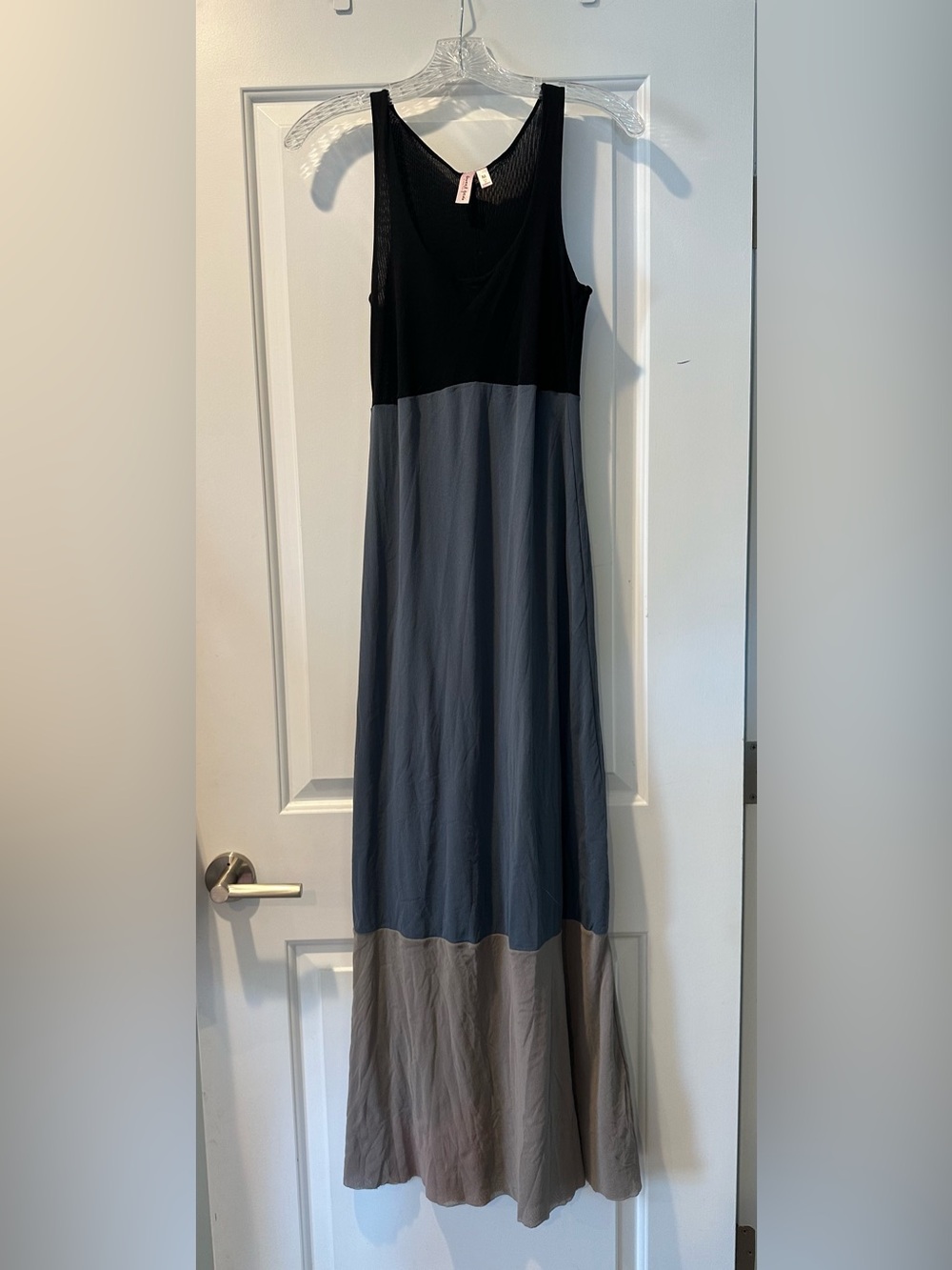 Colorblock Maxi Dress — Black, Slate Blue & Taupe